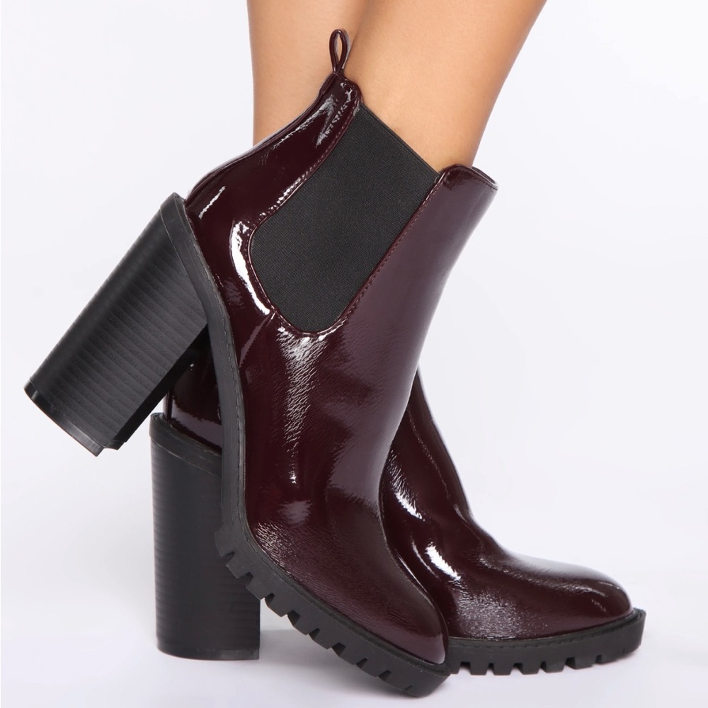 Maroon Faux Leather Booties | 7.5 Women